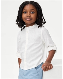 Рубашка с воротником-стойкой из льна, белый Marks & spencer