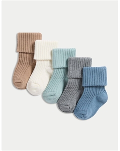 5 пар детских носков с высоким содержанием хлопка в рубчик, разноцветный Marks & spencer