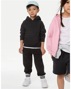 Спортивные брюки с затягивающимся шнуром из хлопка, черный Marks & spencer