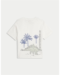 Футболка из чистого хлопка с изображением динозавра, белый Marks & spencer