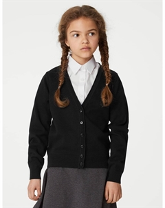 2 пары школьных кардиганов из чистого хлопка для девочек, черный Marks & spencer
