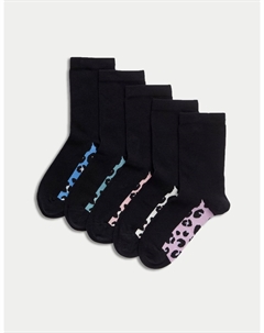 5 пар носков с леопардовым принтом из хлопка, черный Marks & spencer