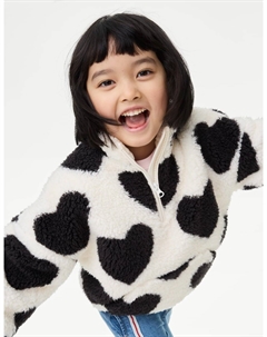 Куртка из искусственного меха с принтом в виде сердца, черный Marks & spencer