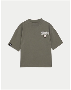 Футболка из чистого хлопка с надписью Все люди разные, хаки Marks & spencer