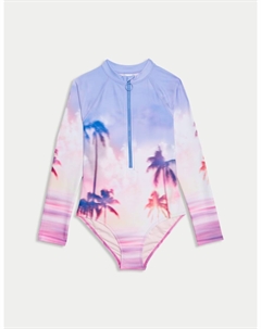 Купальник с длинными рукавами и принтом Закат, синий Marks & spencer