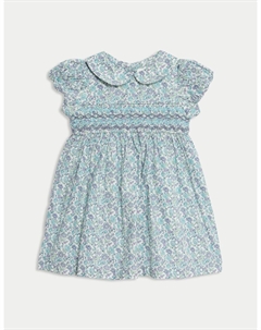 Платье из чистого хлопка с цветочным принтом, синий Marks & spencer