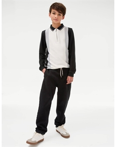 Свободные брюки-чиносы из хлопка с эластичной талией, черный Marks & spencer