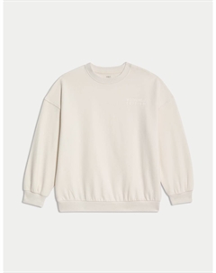 Толстовка с надписью из хлопка, экрю Marks & spencer