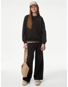 Широкие брюки-джоггеры из хлопка с высоким содержанием хлопка, черный Marks & spencer