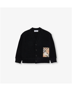 Шерстяной кардиган с V-образным вырезом и фирменной нашивкой, возраст 12 месяцев-2 года, черный Burberry