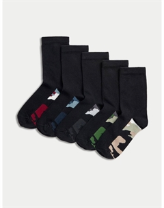 5 пар школьных носков с камуфляжной подошвой и высоким содержанием хлопка, черный Marks & spencer