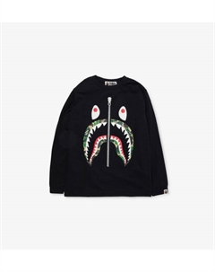 Толстовка из хлопкового трикотажа с длинными рукавами и камуфляжным принтом «акула» для детей 10–13 лет, черный A bathing ape®