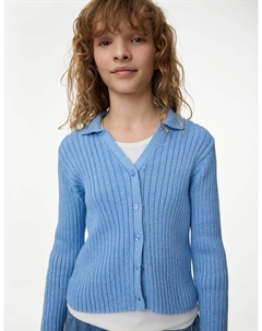 Блестящий вязаный кардиган из хлопка, синий Marks & spencer