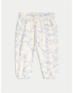 Спортивные брюки с динозавром из чистого хлопка, цвет Cream mix Marks & spencer