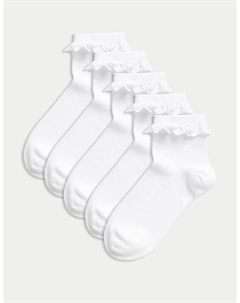 5 упаковок носков из хлопковой смеси с оборками, белый Marks & spencer