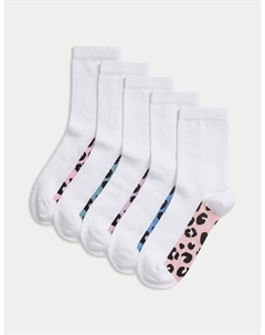 5 пар школьных носков из хлопка с леопардовым принтом, белый Marks & spencer
