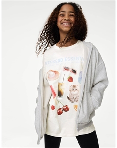 Футболка Weekend Essentials из чистого хлопка, слоновая кость Marks & spencer