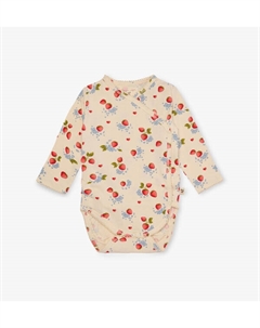 Боди из хлопка с запахом и принтом «Клубника» 0-6 месяцев, цвет marmalade Konges slojd