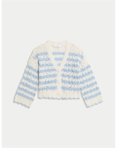 Полосатый кардиган из хлопковой смеси, синий Marks & spencer