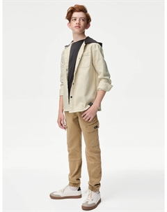 Брюки-карго из хлопка, желто-коричневый Marks & spencer