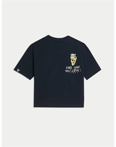 Футболка из чистого хлопка с рисунком Doodle Boy, темно-синий Marks & spencer