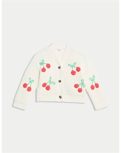 Вязаный кардиган вишневого цвета из чистого хлопка, кремовый Marks & spencer