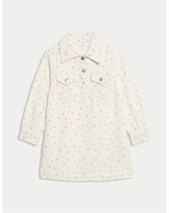 Платье из денима с мелким цветочным принтом, экрю Marks & spencer