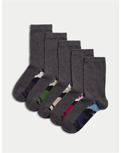 5 пар школьных носков с камуфляжной подошвой и высоким содержанием хлопка, серый Marks & spencer