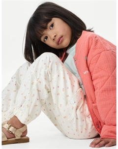 Брюки-парашюты из хлопка с мелким цветочным узором, экрю Marks & spencer