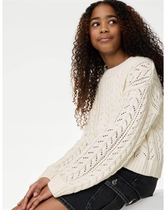 Блестящий джемпер из хлопка, экрю Marks & spencer