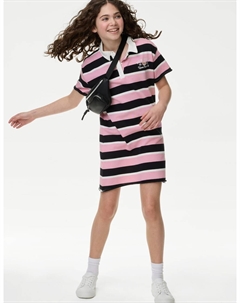 Полосатое платье из чистого хлопка, розовый Marks & spencer