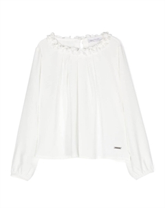 Блузка с оборками и металлическим логотипом, белый Monnalisa