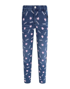 Джинсы детские с розовым принтом, синий Guess