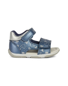 Сандалии из экокожи с рисунком и липучкой, синий Geox
