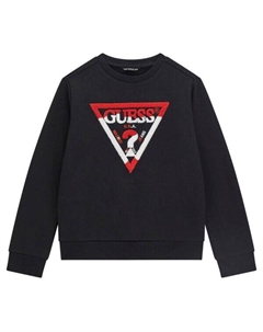 Свитшот детский свободного кроя с логотипом бренда, черный Guess
