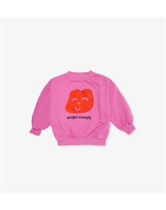 Толстовка свободного кроя из органического хлопка с графическим принтом «Радостное лицо» для детей от 2 до 9 лет, фуксия Bobo choses