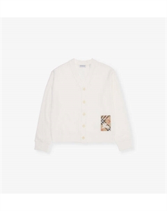 Шерстяной кардиган с V-образным вырезом и фирменной нашивкой 4-14 лет, белый Burberry