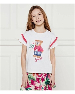 Футболка детская с принтом, белый / розовый Guess