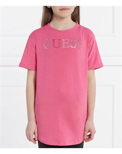 Футболка детская длинная со стразами, розовый Guess