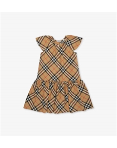 Платье из хлопка и поплина с принтом в клетку, расклешенное, 3-14 лет, желтый Burberry