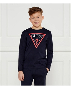 Лонгслив детский с контрастным принтом, темно-синий Guess