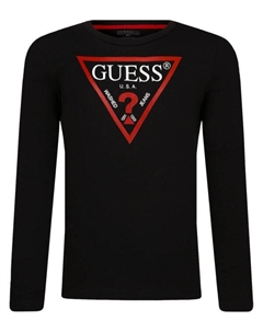 Лонгслив детский с контрастным принтом, черный Guess