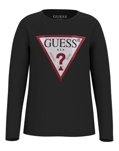 Лонгслив детский с фирменным принтом, черный Guess