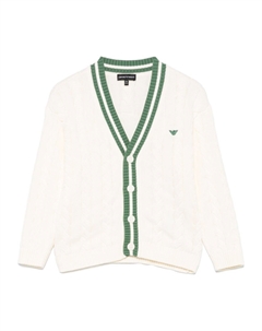 Кардиган с вышитым логотипом, нейтральный цвет Emporio armani kids