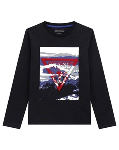 Лонгслив Regular Fit с принтом, черный / белый / синий Guess