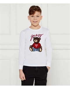Лонгслив детский с вышитым медведем, белый Guess