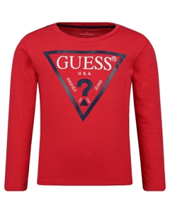 Лонгслив детский с фирменным логотипом, красный Guess