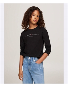 Лонгслив детский хлопковый с логотипом бренда, черный Tommy hilfiger