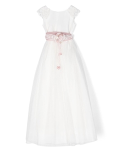 Платье макси из тюля с цветочной аппликацией, белый Amaya