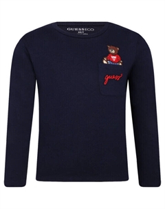 Лонгслив Regular Fit с принтом, синий Guess